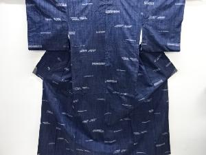 縞に横段模様織り出し手織り紬着物